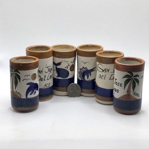 Handmade Clay Stoneware San Jose Del Cabo Shot Glasses Set of 6